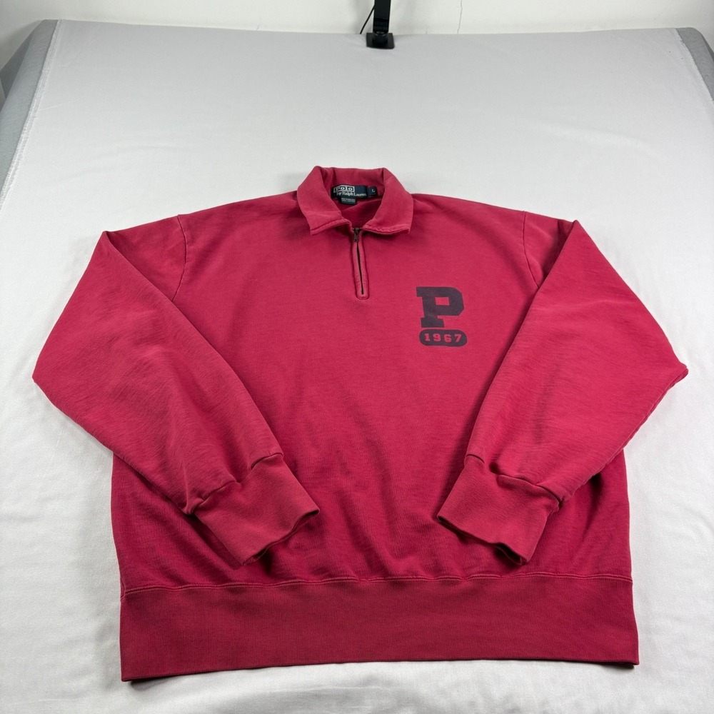 Vintage Polo Ralph Lauren Sweater Mens Large‎ Red P 1967 Logo 1/4 Zip Collared